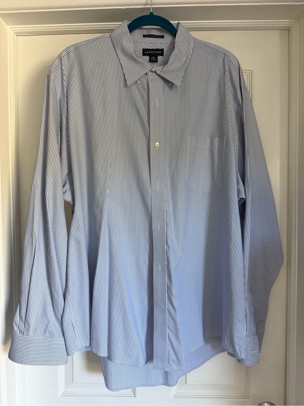 Lands' End Men's Light Blue Fine-Stripe Dress Shirt